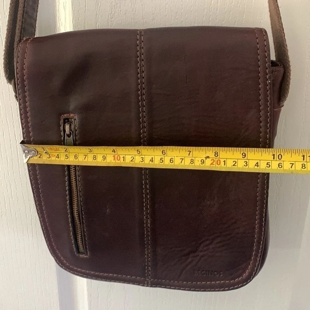 Reginos Dark Brown Leather Crossbody Messenger Bag Adjustable Strap Vintage